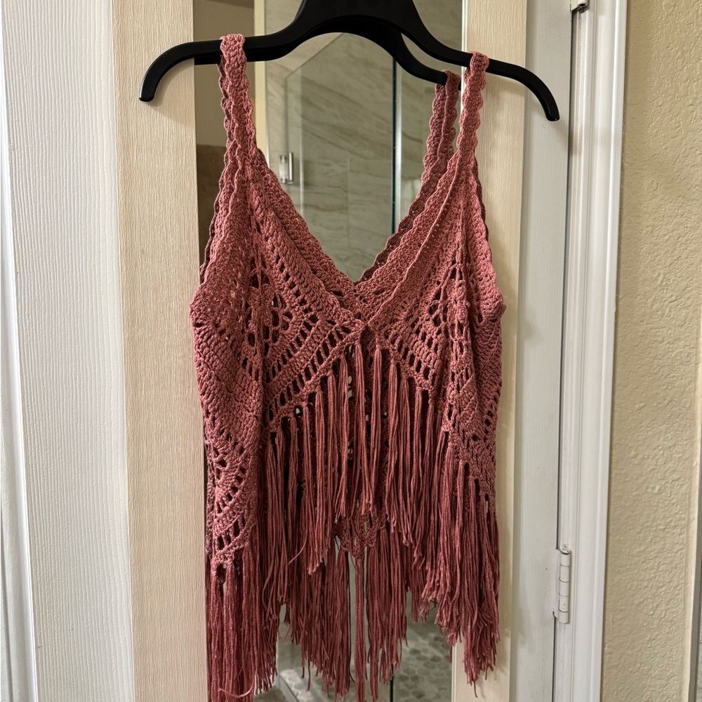 Elegant Crochet Fringe Camisole vest - Rose